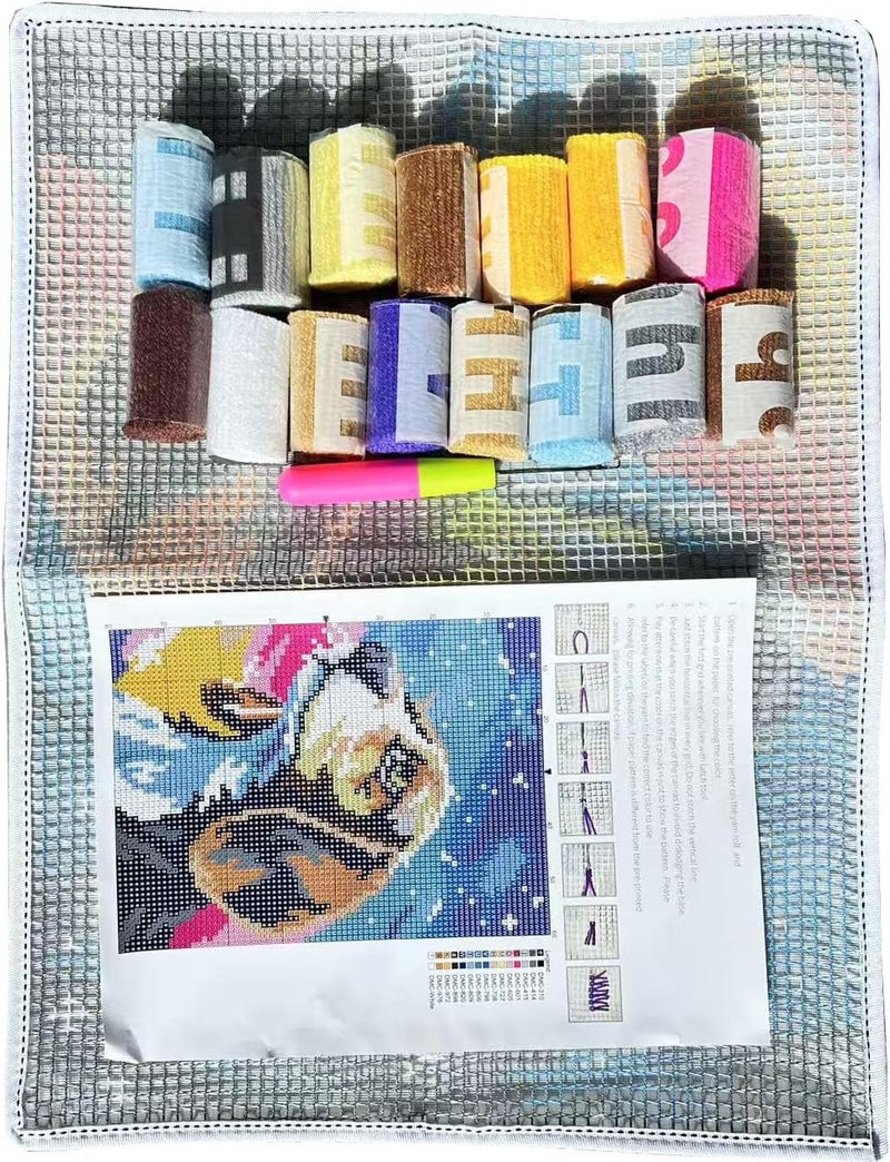 GLAECYY Latch Hook Kits Rug Crochet Yarn Kit Cushion Colour Pre-Printed Canvas Rug Needlework DIY Hook and Latch Kit (Star Dog) - Image 3
